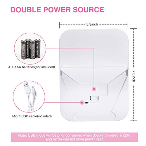 HOCOSY Espejo Maquillaje con Luz, Espejo tocador de Mesa con LED luz con 3 Modos Lluminación, Espejo Cosmético, Carga con USB o batteria, Pantalla Táctil, Adjustable