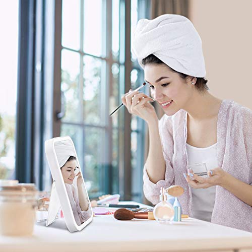 HOCOSY Espejo Maquillaje con Luz, Espejo tocador de Mesa con LED luz con 3 Modos Lluminación, Espejo Cosmético, Carga con USB o batteria, Pantalla Táctil, Adjustable