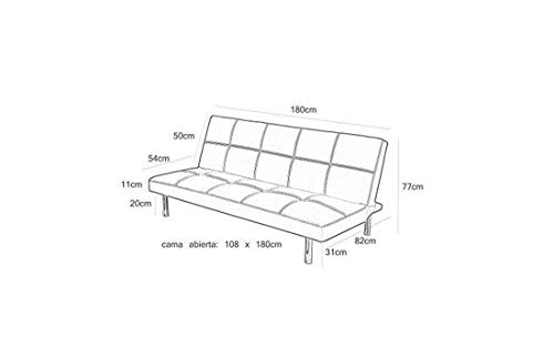 HOGAR 24 Sofá Cama Clic clac Tapizado En Piel Ecológica, Color Negro Simply