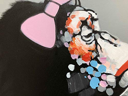 Hogar Pared Decor Creativo Animales Arte Pintura Dibujado a Mano Gorila Escuchando Musica Lienzo Pintura al óleo Amante Pareja Fácil de Colgar,Withframe,60x80cmx2pcs