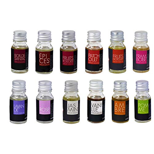 Hogar y Mas Aceites Esenciales para Humidificado y Difusor, Aromaterapia Set 12. Quemador de Aceites Lavanda, Frutas, Jazmín