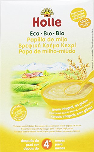 Holle - Papilla de Mijo para niños +4 meses, sin gluten, Paquete de 6 unidades x 250 g