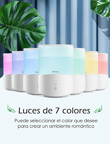 Homasy 2.5L Humidificador Aceites Esenciales, Humidificadores Bebés de 7-Color LED con Modo de Reposo, Humidificador Ultrasónico Silencioso con Niebla Fría, Humidificador Apagado Automático, Blanco