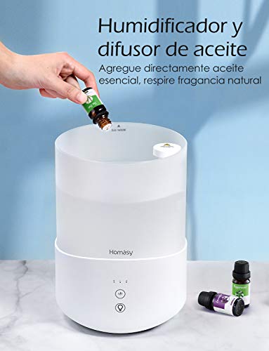 Homasy 2.5L Humidificador Aceites Esenciales, Humidificadores Bebés de 7-Color LED con Modo de Reposo, Humidificador Ultrasónico Silencioso con Niebla Fría, Humidificador Apagado Automático, Blanco