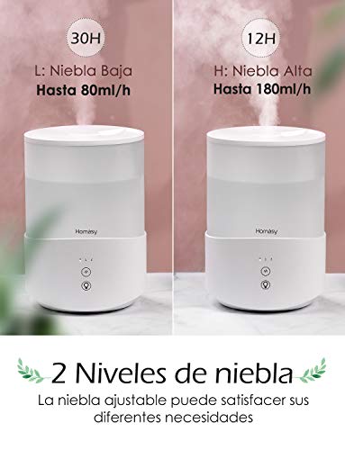 Homasy 2.5L Humidificador Aceites Esenciales, Humidificadores Bebés de 7-Color LED con Modo de Reposo, Humidificador Ultrasónico Silencioso con Niebla Fría, Humidificador Apagado Automático, Blanco