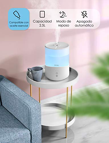 Homasy 2.5L Humidificador Aceites Esenciales, Humidificadores Bebés de 7-Color LED con Modo de Reposo, Humidificador Ultrasónico Silencioso con Niebla Fría, Humidificador Apagado Automático, Blanco