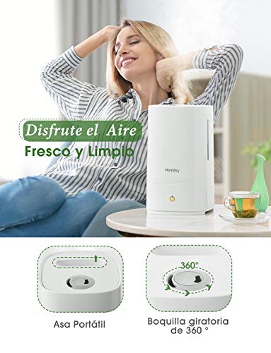 Homasy 4.5L Humidificador Ultrasónico, Llenado Superior de Hasta 40-50 m², Humidificador Silencioso de 28 dB, Humidificador Bebes con 30h de Tiempo de Trabajo,Blanco