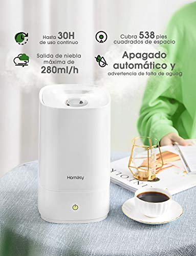Homasy 4.5L Humidificador Ultrasónico, Llenado Superior de Hasta 40-50 m², Humidificador Silencioso de 28 dB, Humidificador Bebes con 30h de Tiempo de Trabajo,Blanco