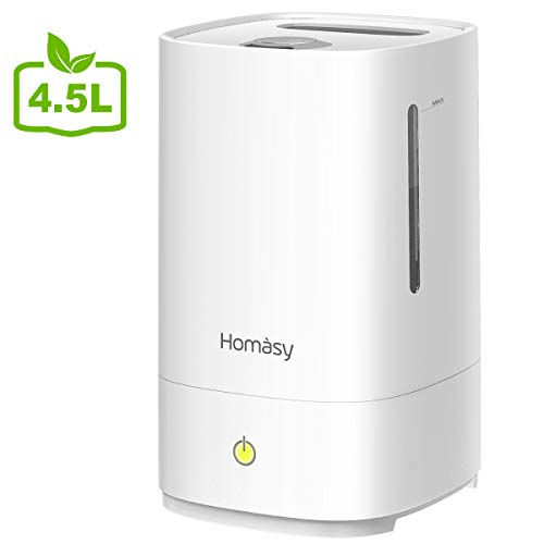 Homasy 4.5L Humidificador Ultrasónico, Llenado Superior de Hasta 40-50 m², Humidificador Silencioso de 28 dB, Humidificador Bebes con 30h de Tiempo de Trabajo,Blanco