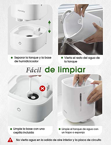 Homasy 4.5L Humidificador Ultrasónico, Llenado Superior de Hasta 40-50 m², Humidificador Silencioso de 28 dB, Humidificador Bebes con 30h de Tiempo de Trabajo,Blanco