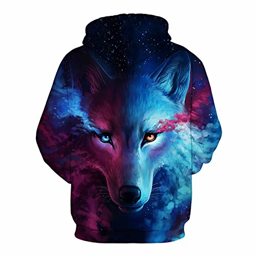 Hombre Unisex 3D Impreso Arte Suéter Cuello Redondo Sudadera con Capucha de Mangas Largas con varios estilos (S/M, Lobo)