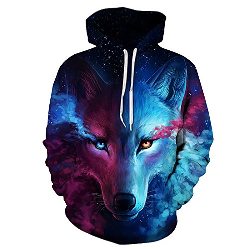 Hombre Unisex 3D Impreso Arte Suéter Cuello Redondo Sudadera con Capucha de Mangas Largas con varios estilos (S/M, Lobo)