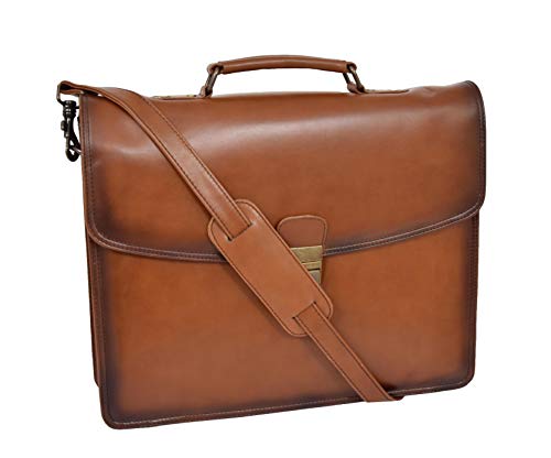 Hombres Cuero Vendimia Maletines Cerradura Bolsa de Mensajero York Marrón