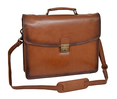 Hombres Cuero Vendimia Maletines Cerradura Bolsa de Mensajero York Marrón