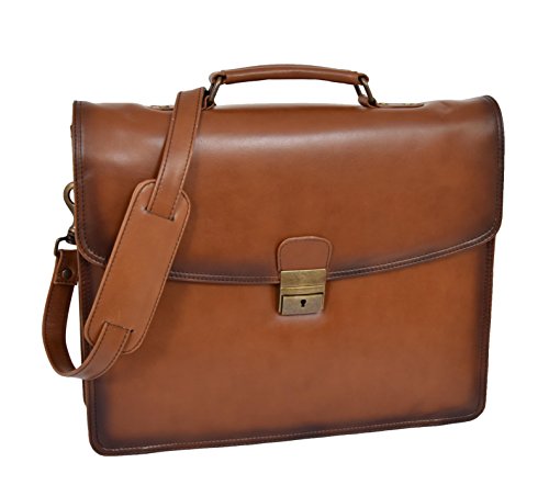 Hombres Cuero Vendimia Maletines Cerradura Bolsa de Mensajero York Marrón