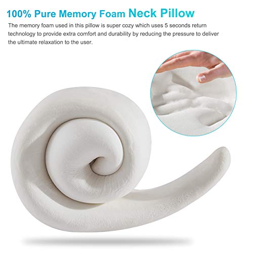 HOMCA Almohada de Viaje，Almohada Cervical 100% Pura Alivio de Espuma de Memoria Alivio del Dolor de Cuello con Almohada de Viaje, Adecuado para Aviones de Viaje Coches y Oficinas (Azul)