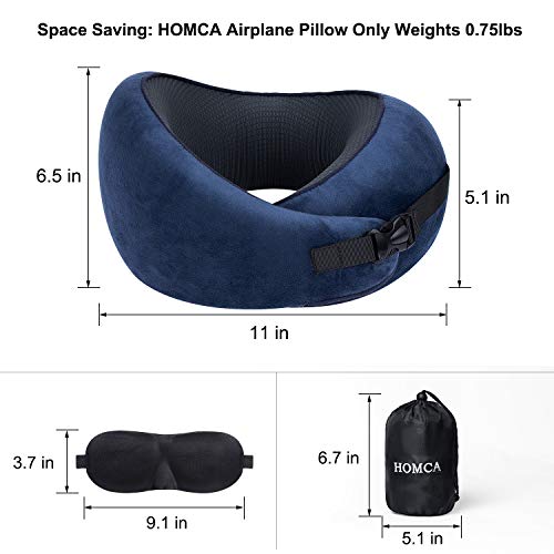 HOMCA Almohada de Viaje，Almohada Cervical 100% Pura Alivio de Espuma de Memoria Alivio del Dolor de Cuello con Almohada de Viaje, Adecuado para Aviones de Viaje Coches y Oficinas (Azul)