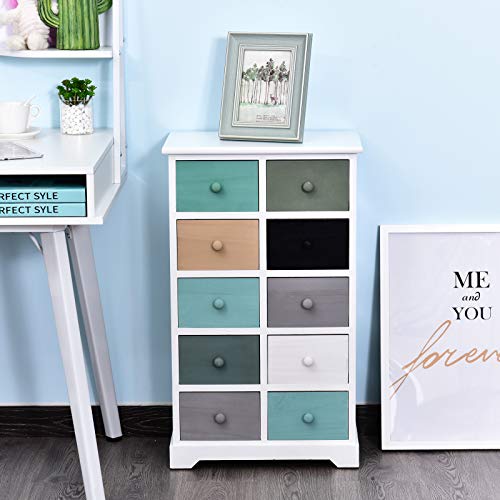 HOMCOM Armario Auxiliar 10 Cajones 45x28x75cm Cajonera Multicolor Comoda Casa Oficina
