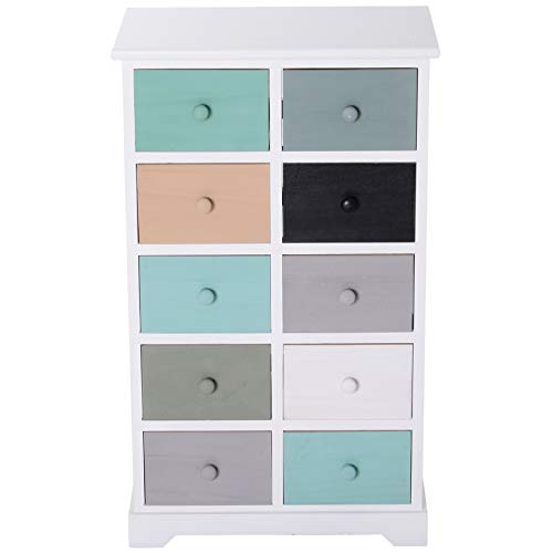 HOMCOM Armario Auxiliar 10 Cajones 45x28x75cm Cajonera Multicolor Comoda Casa Oficina