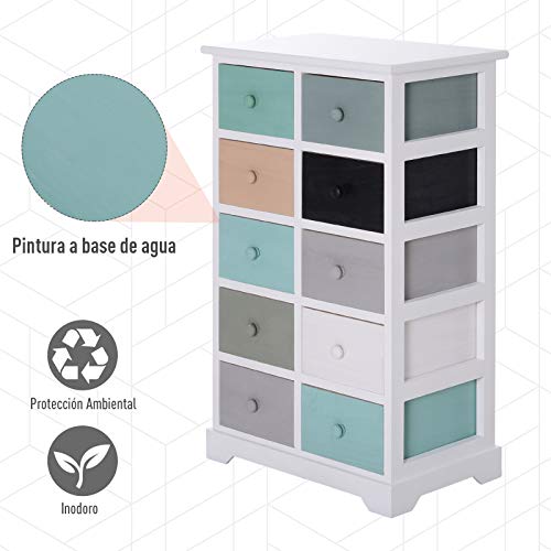 HOMCOM Armario Auxiliar 10 Cajones 45x28x75cm Cajonera Multicolor Comoda Casa Oficina