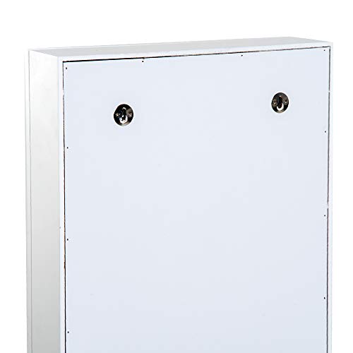 HOMCOM Espejo Joyero de Pared o de Pie Armario para Joyas Guardajoyas 37x9.5x112cm MDF Blanco