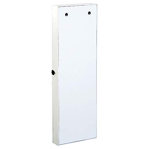 HOMCOM Espejo Joyero de Pared o de Pie Armario para Joyas Guardajoyas 37x9.5x112cm MDF Blanco