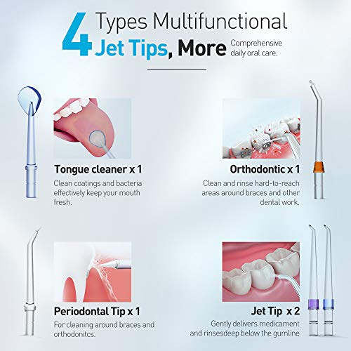 homeasy Irrigador Dental Portátil 300ml, Recargable Irrigador Bucal USB Impermeable IPX7 y 5 Modos Limpieza de Dientes Profesional, Lavado Pulsado de Dientes para el Hogar, Viajes