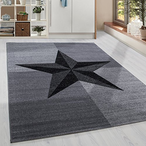 HomebyHome Alfombra Moderna Forrada de Estrellas Negro Gris Moteado Blanco Sala de Estar Habitación Juvenil Guardería, tamaño:80x150 cm