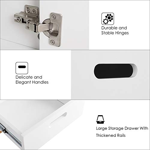 HOMECHO Aparador Moderno con 2 Puertas 3 Cajones para Salón Dormitorio Cocina Armario Mueble Aparador de Comedor de Madera Blanco 100 x 33 x 75.5 cm