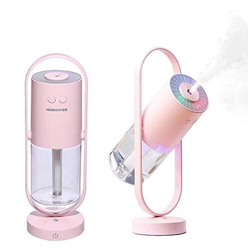 Homeet Mini Humidificador, Humidificador Portátil 200ml Humidificadores de Niebla USB Humidificador Ultrasónico Aire de Vapor Silencioso Rotación de 360° con LED de 7 Colores para Coche Mesa,【DC 5V】