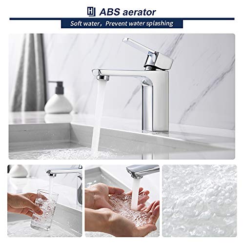 Homelody Grifo de Lavabo sobre Encimera para Baño Agua Fría y Caliente con Aireador ABS Grifo de Latón Monomando Cromado Plateado