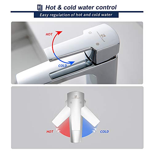 Homelody Grifo de Lavabo sobre Encimera para Baño Agua Fría y Caliente con Aireador ABS Grifo de Latón Monomando Cromado Plateado