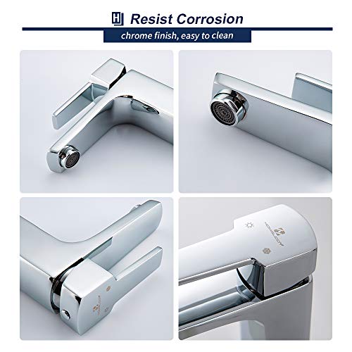 Homelody Grifo de Lavabo sobre Encimera para Baño Agua Fría y Caliente con Aireador ABS Grifo de Latón Monomando Cromado Plateado