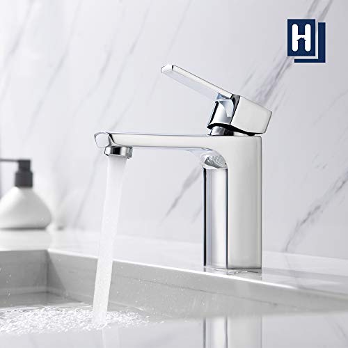 Homelody Grifo de Lavabo sobre Encimera para Baño Agua Fría y Caliente con Aireador ABS Grifo de Latón Monomando Cromado Plateado