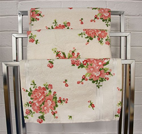 HOMESCAPES Toalla de Manos con Estampado Floral portugués en Color Crema