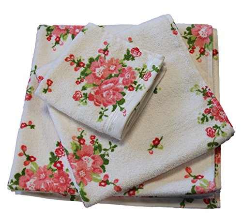 HOMESCAPES Toalla de Manos con Estampado Floral portugués en Color Crema