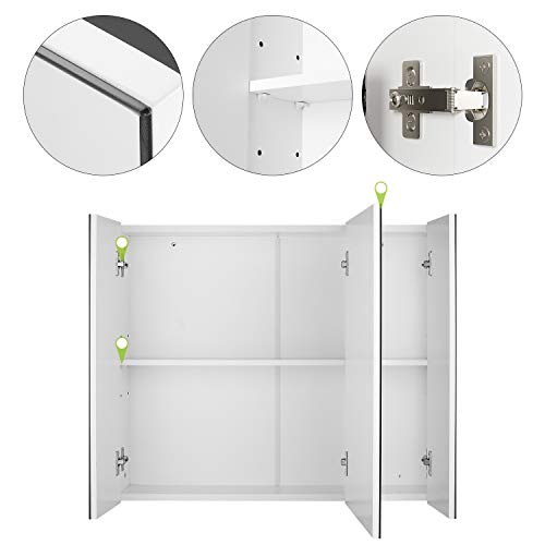 Homfa Armario Baño con Espejo Armario de Pared con 3 Puertas 4 Compartimentos 70x60.3x15cm
