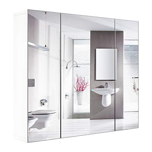 Homfa Armario Baño con Espejo Armario de Pared con 3 Puertas 4 Compartimentos 70x60.3x15cm