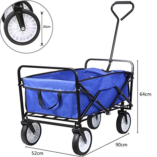 HOMFA Carro Plegable de Mano Carro transporte para jardín Carro para playa Carga 80kg (Azul)