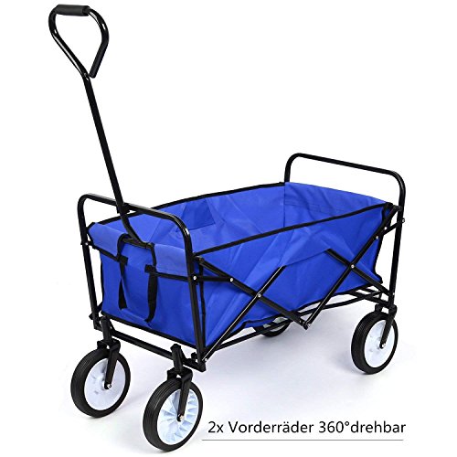 HOMFA Carro Plegable de Mano Carro transporte para jardín Carro para playa Carga 80kg (Azul)