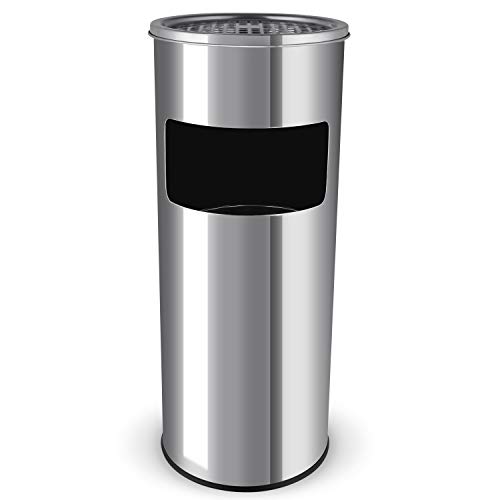 HOMFA Cenicero de Pie Desmontable para Jardín Centro Comercial Empresa KTV Cubo de Basura con Cenicero de Pie de Acero Inoxidable 30L 60.5 x 25 x 25 cm