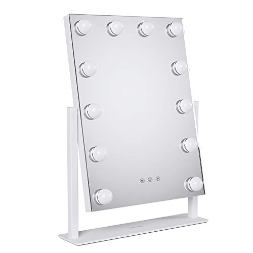 Homfa Espejo de Maquillaje Hollywood Espejo de Mesa con 3 Modos de Bombillas LED Interruptor tocable 41×30cm