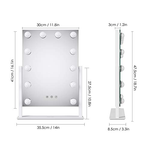 Homfa Espejo de Maquillaje Hollywood Espejo de Mesa con 3 Modos de Bombillas LED Interruptor tocable 41×30cm