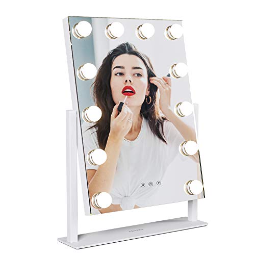 Homfa Espejo de Maquillaje Hollywood Espejo de Mesa con 3 Modos de Bombillas LED Interruptor tocable 41×30cm