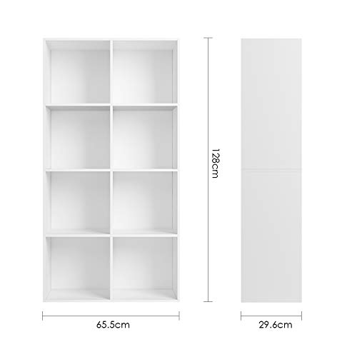 Homfa Estantería Librería Estantería para Libros Estantería de Pared Estantería Almacenaje con 8 Compartimentos Blanco 65.5x29.6x128cm