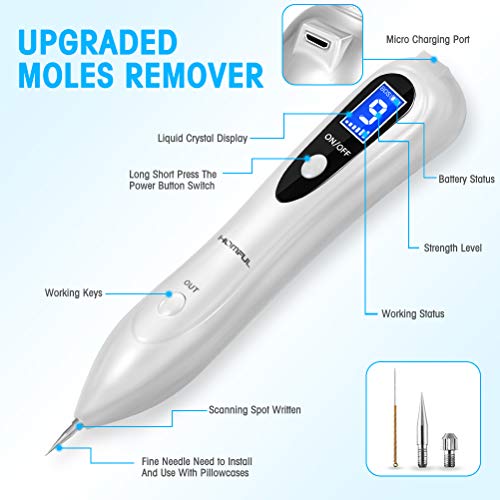HOMFUL Quitar Verrugas Plasma Pen, Mole Removedor Quité Verrugas con Intensidad de 9 Niveles Pantalla LCD Manchas Cara Eliminación Manchita la Edad, Esputo, Pecas, Tatuajes