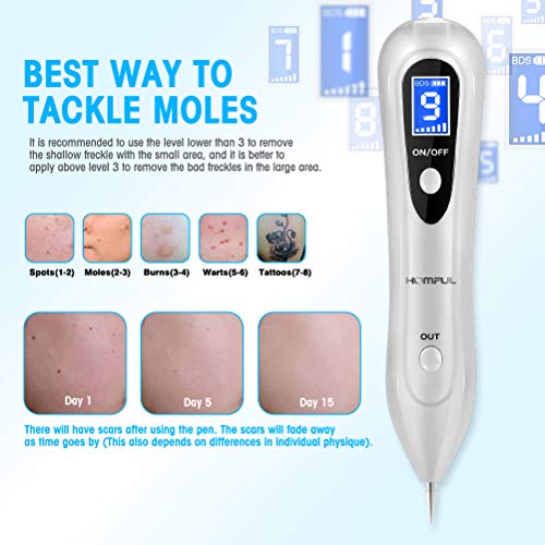 HOMFUL Quitar Verrugas Plasma Pen, Mole Removedor Quité Verrugas con Intensidad de 9 Niveles Pantalla LCD Manchas Cara Eliminación Manchita la Edad, Esputo, Pecas, Tatuajes