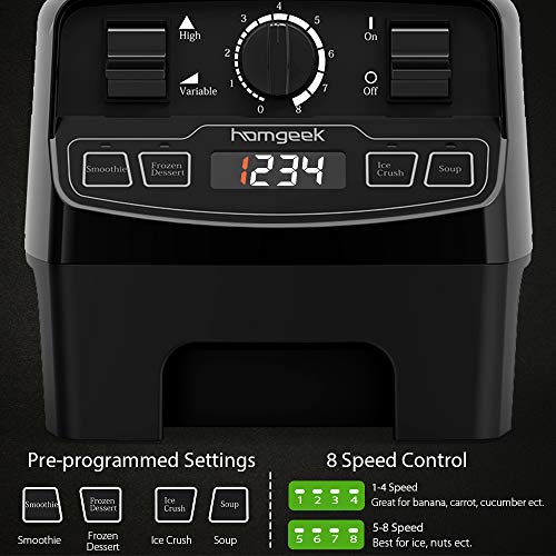 homgeek Batidora de Vaso, Licuadora Profesional 2000W, Batidora Smoothie con 4 Programas Preestablecidos, 8 Velocidades Ajustables y Jarra Tritan 2 litros, 33.000 U/min, sin BPA