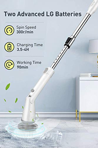 Homitt Cepillo de Limpieza eléctrico Spin Scrubber, Cepillo eléctrico inalámbrico para Juntas, 57-106cm