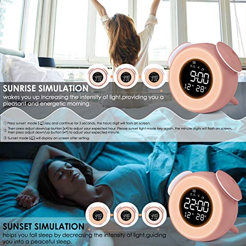 HOMVILLA Reloj Despertador Niña, Despertadores Digital Infantil para Alarmas Dobles, Relojes Infantiles, Despertadores Alarma Mesilla de Noche con Función de Control Táctil de Repetición 25 Sonidos